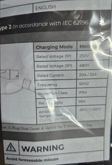 Nabíjací Kábel Type 2 - originál Tesla, 22kW, 32A, 7,5m - 2