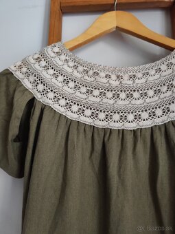 Krásne Ľanové khaki šaty, veľ. L - 2