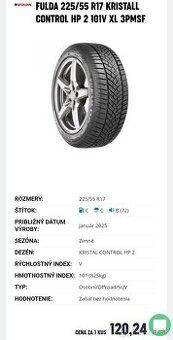 225/55 r17 zimné , sada 4ks Fulda - 2