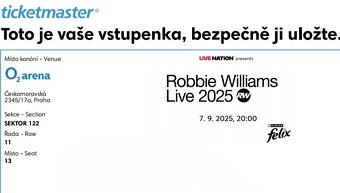 Robbie Williams O2 Arena Praha 2ks sedenie - 2
