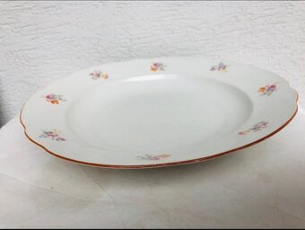 Starozitna porcelanova misa kvety hazenky a farebna linka - 2