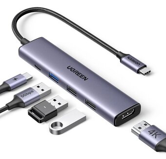 Predam USB hub 5 in 1, novy, kovove prevedenie. - 2