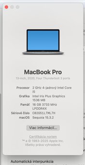 Predám MacBook PRO 13" (2020) – i5 / 16GB RAM / 500GB SSD - 2