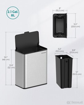 SONGMICS závesný kôš na odpad 8l – strieborný, nový - 2