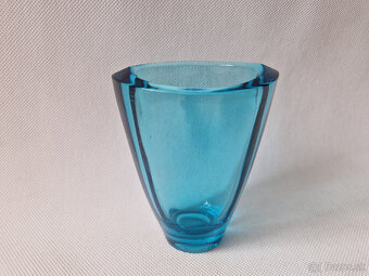 Stará modrá skleněná váza lisované sklo Václav Hanuš - 2