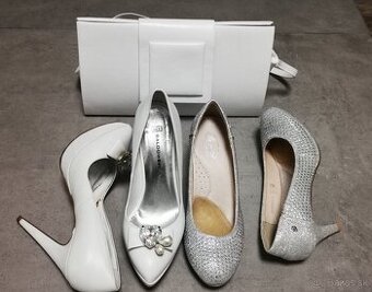 Biele a strieborné lodičky + kabelka - 2