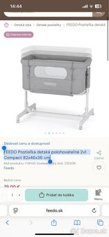 FEEDO Postieľka detská prenosná 82x46x36 cm - 2