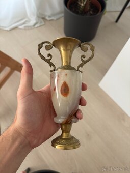 Starozitna Vaza a Svietnik Mosadz Mramor - 2