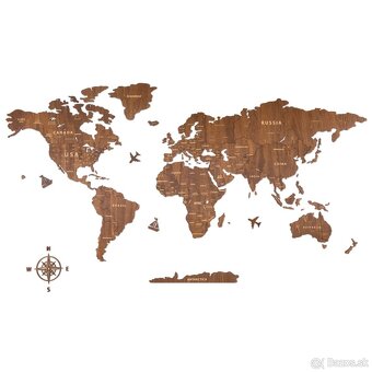 Drevená nástenná dekorácia s mapou sveta Creawoo, orech Drev - 2