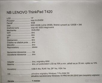 Notebook Lenovo Thinkpad t420 - 2