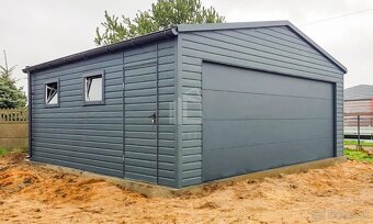 Plechová garáž 4,5x6 sedlová strecha, imitácia dreva - 2