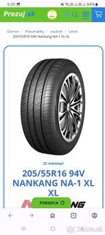 Predám Nankang letné pneumatiky 205/55 r16 - 2