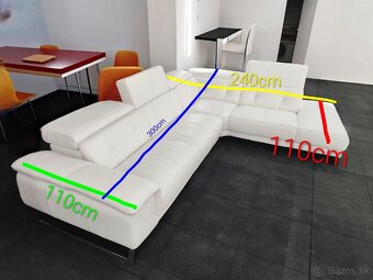 Biely kožený gauč v tvare L - 2