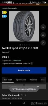 zánovné letne pneumatiky 225/50 R16 dot2023 - 2