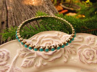 Starý mexický náramok osádzaný Tyrkysom, Ag 925 - 2