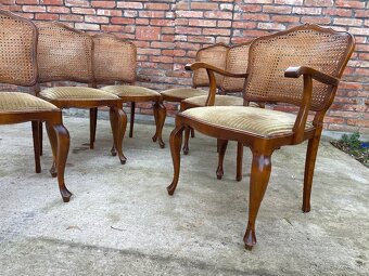 Vintage jedálenské stoličky – masívne drevo, ratanový výplet - 2