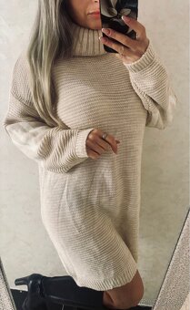 Damske rolakove pletene šaty beige - 2