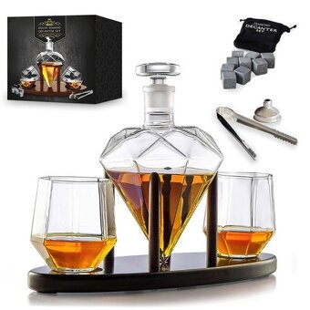 Whiskey set - luxusná karafa na whisky + 2 poháre na dreveno - 2