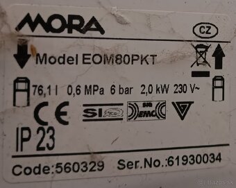 Predám použity elektrický bojler MORA EOM 80 PKT (80L) - 2
