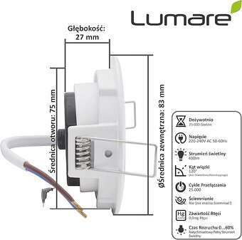 9ks - Lumare LED zabudovateľný reflektor 4W 2700K 400lm - 2