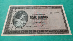 Bankovka 1000 Kčs 1945 neperforovaná - 2