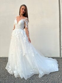 Nové čipkové trblietavé svadobné šaty s dlhým rukávom - 2