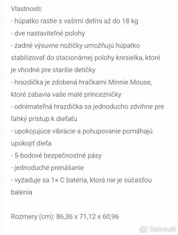 Hojdacie vibračné kresielko pre dievčatko Minnie - 2