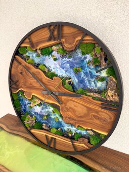Machove hodiny 60cm , Drevene Hodiny s machom a epoxidom - 2