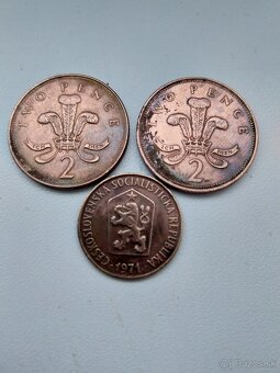 Predám 2× Anglické 2 pence,1× 50hal,a dva×1kcs - 2