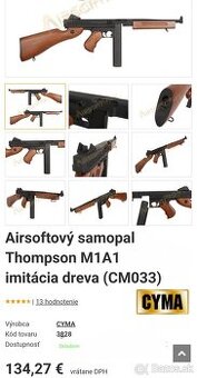 Predám Airsoft samopaľ Thompson M1A1 - 2
