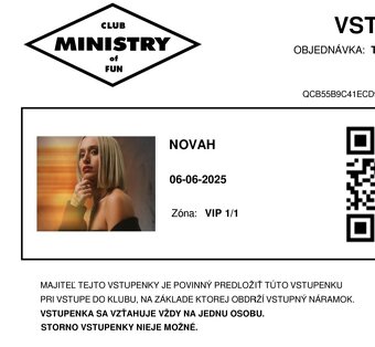 VIP lístok Novah Ministry 6.6. - 2