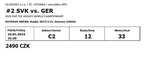 4x lístek na MS v Hokeji OSTRAVA - SVK vs. GER, SWE vs. USA - 2