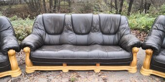 Kožená sedacia súprava 3+1+1 s masívnym dubivým drevom - 2