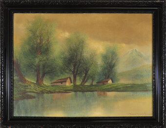 Eugen Szepesi-Kuszka, Domy pri rieke, olej na plátne, 60x80 - 2