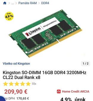 Predam ramku Kingston 16GB DDR4 do notebooku - 2