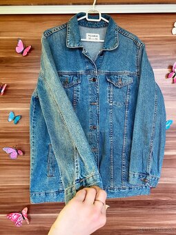 Džínsová dlhšia bunda, pull & bear, M-L, - 2