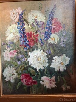 Predám starožitnú olejomalbu na plátne kytica 250 € Pozri vš - 2