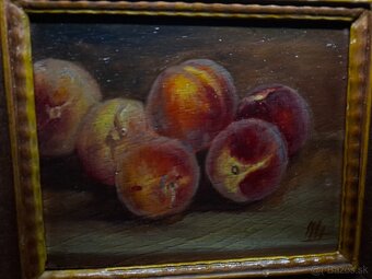 Predám starožitný obraz olej na dreve zátišie 28x24cm - 2