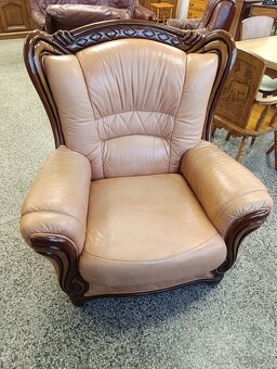 Rustikální kožené křeslo, masív, Nábytek s příběhem - 2