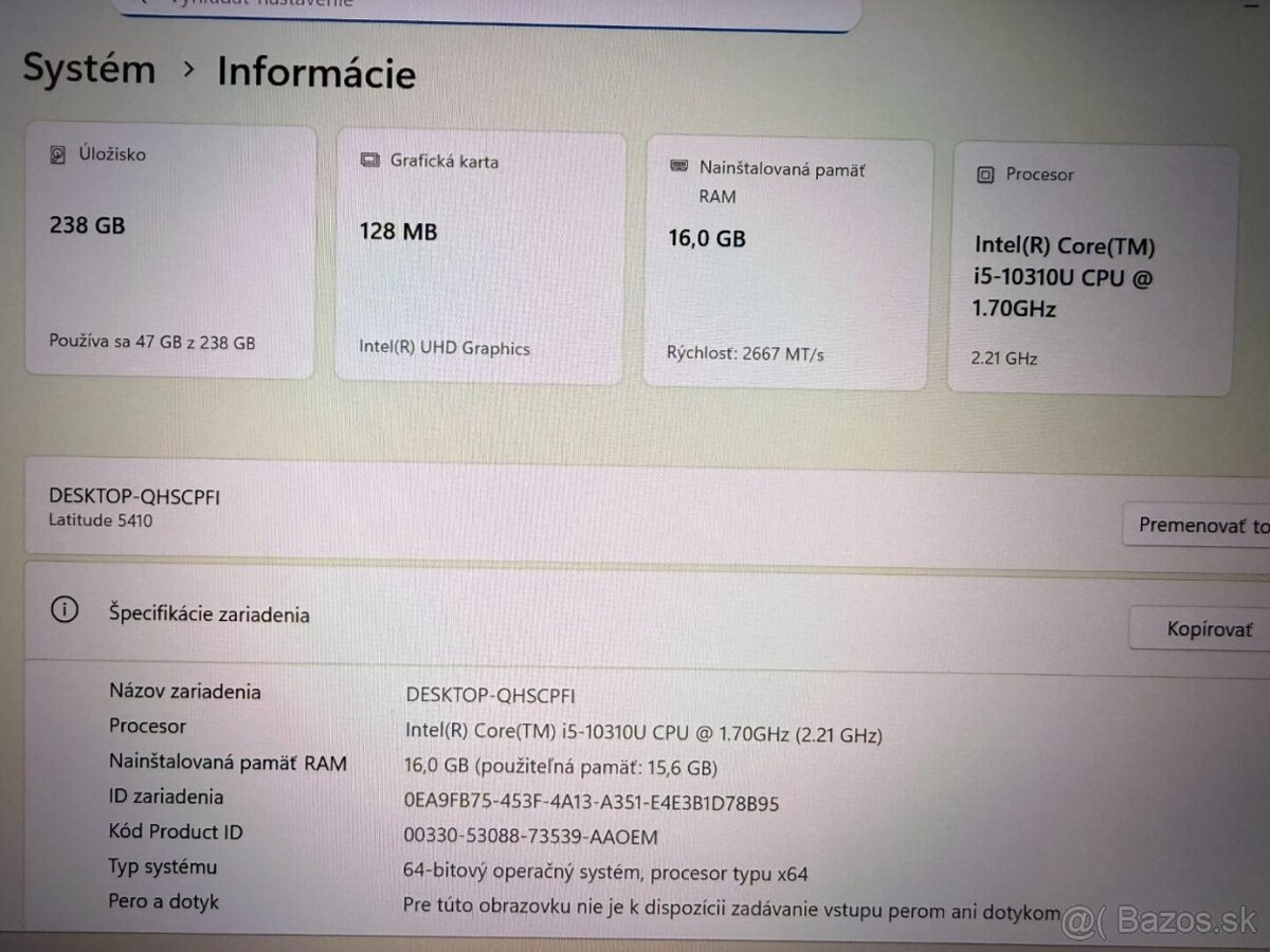 Notebook Dell Latitude 5410 i5-10310U/16GB RAM/B-kat/FHD/SSD - 3