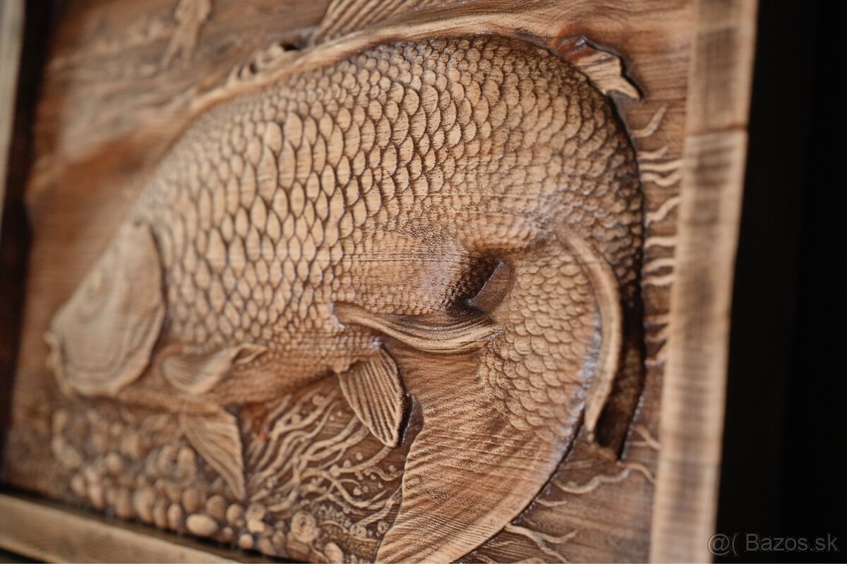 Drevený obraz – Ryba (kapor) - 3