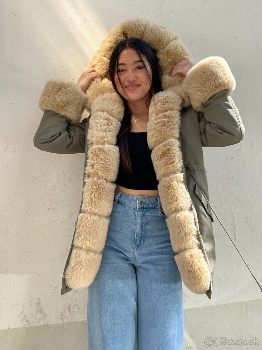Luxusna damska zimna vojenska bunda s velkou kozusinou - 3
