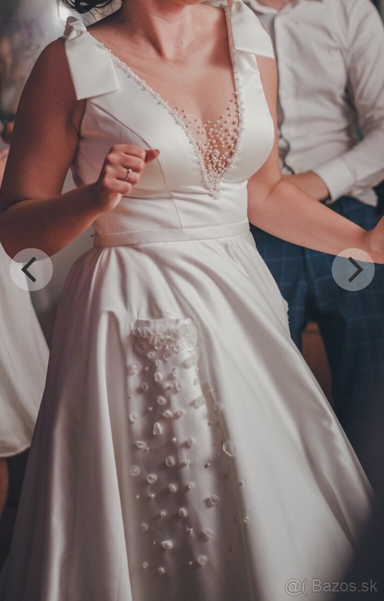 Svadobné šaty ( saténové ) + závoj + kruh pod sukňu - 3