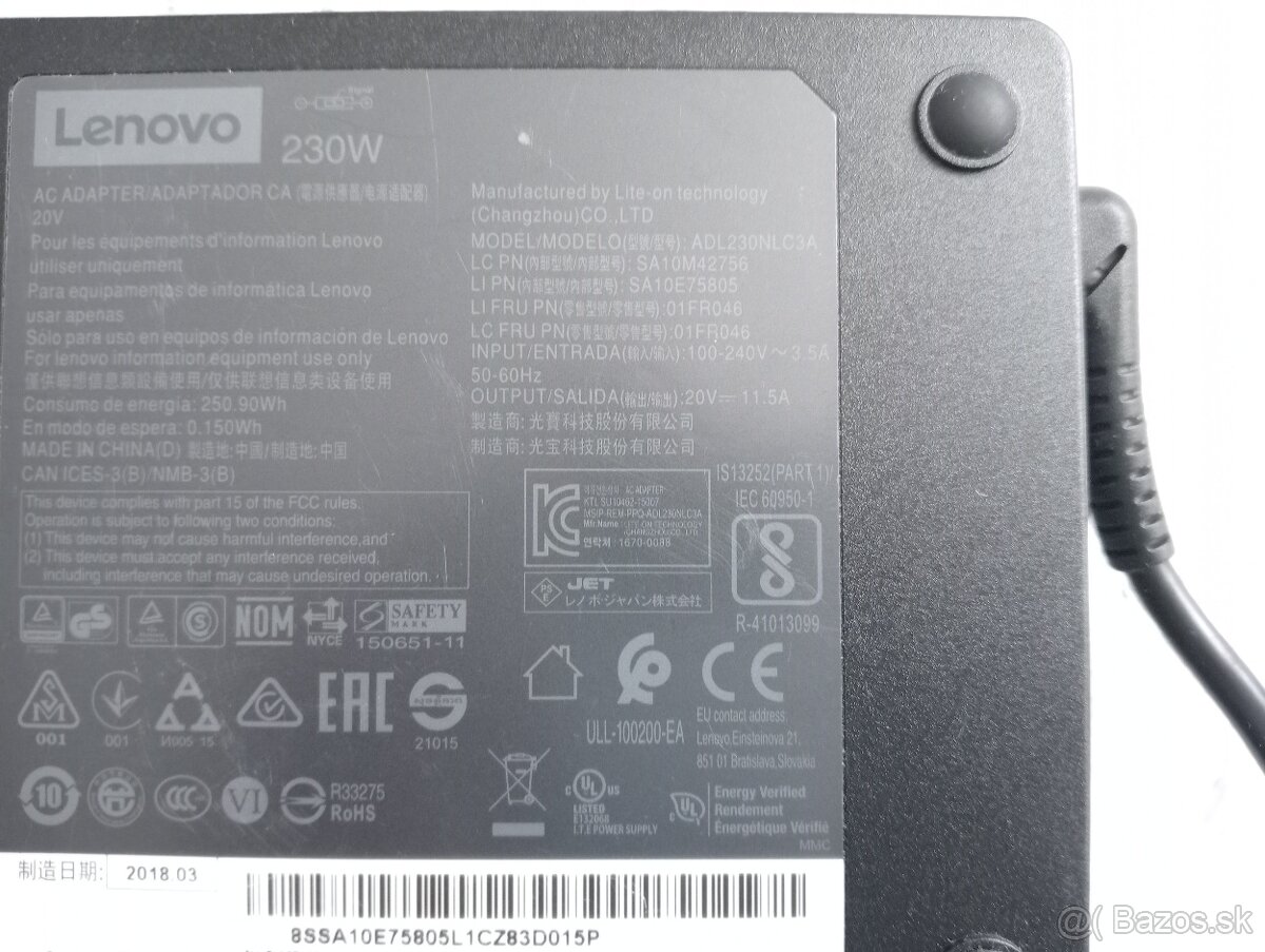 predám nabíjačku pre ntb Lenovo , hranatá koncovka 230W - 3