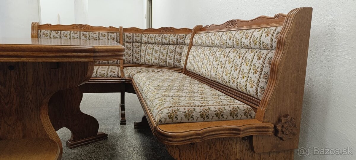 Rustikální jídelní kout, rohová lavice, stůl, křesla, židle - 3