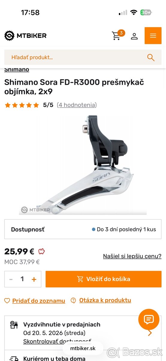 Prešmykač Shimano Sora - 3