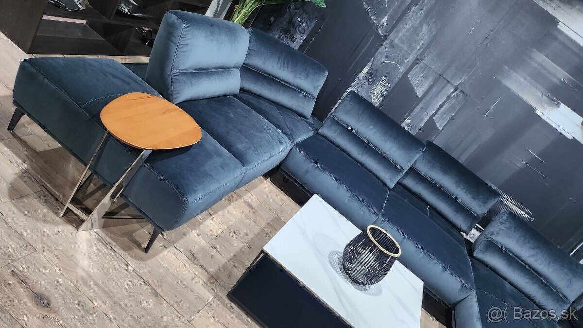 Modro-šedá zamatová U-čková sedačka - 3