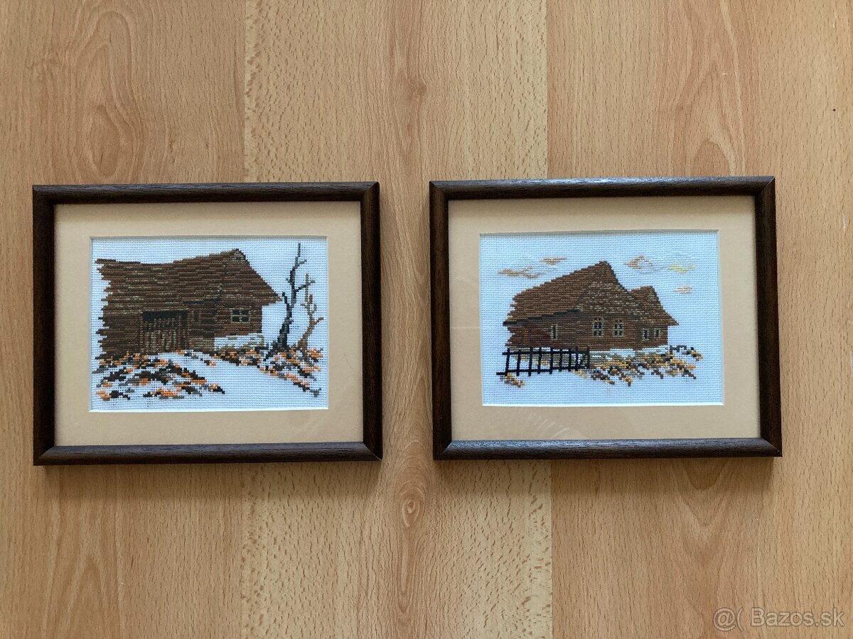 Vyšívané obrazy - slovenské drevenice - 3