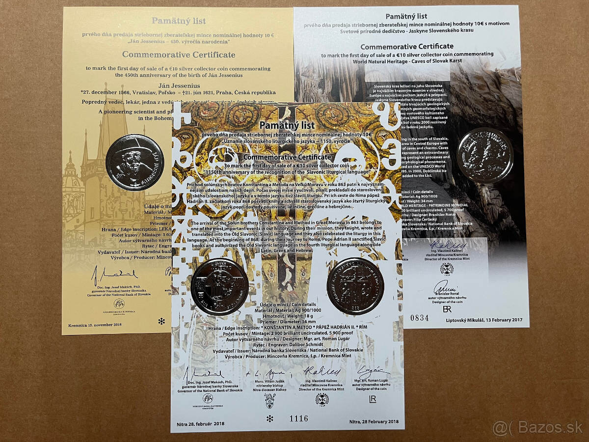 Predám pamätné listy k SK euro strieborným minciam - 3