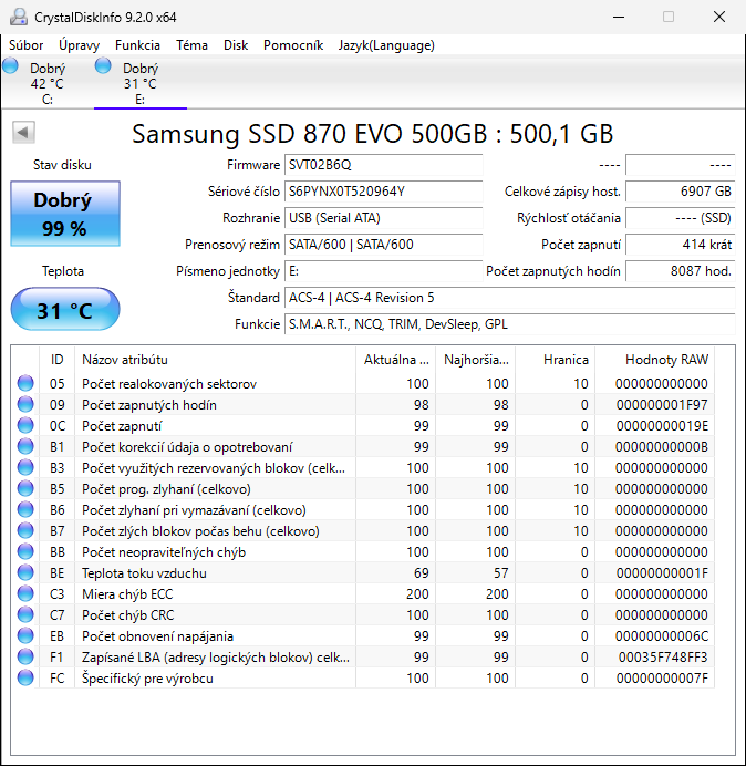 500GB SSD SAMSUNG 870 Evo 2.5" SATA - 3